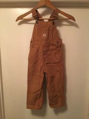 Carhartt Bib Overalls Kids 3T Flannel Lined Brown Duck Double Knee Toddler
